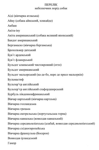 перелік небезпека порода собака