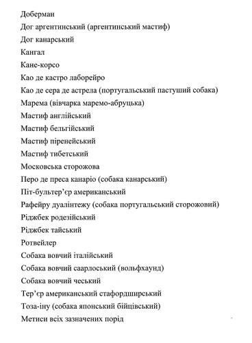 перелік небезпека порода собака